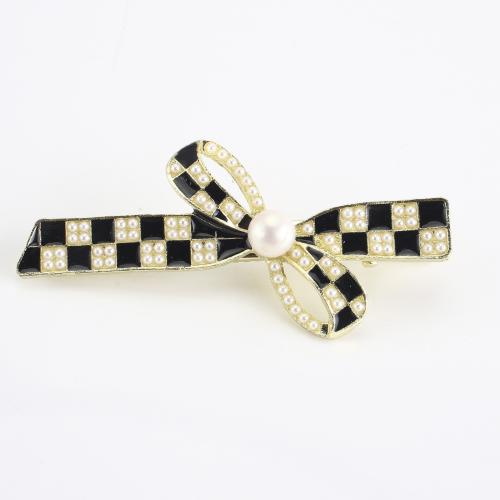 Sinkkiseos Nokka Clip, kanssa Makeanveden helmen, Bowknot, kullan väri kullattu, naiselle & emali, 64x31x15mm, Myymät PC