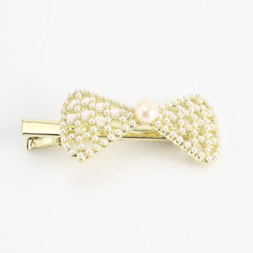 Sinkkiseos Nokka Clip, kanssa Makeanveden helmen, Bowknot, kullan väri kullattu, muoti korut & naiselle, 63x27x12mm, Myymät PC