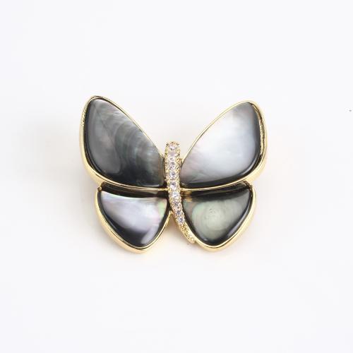 lega in zinco spilla, with conchiglia, Farfalla, placcato color oro, per la donna & con strass, 31x36x10mm, Venduto da PC