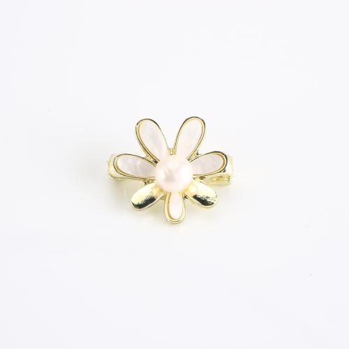 Zinc Alloy Broche, met Zoetwater Parel, Bloem, gold plated, voor vrouw & glazuur, 23x20x12mm, Verkocht door PC