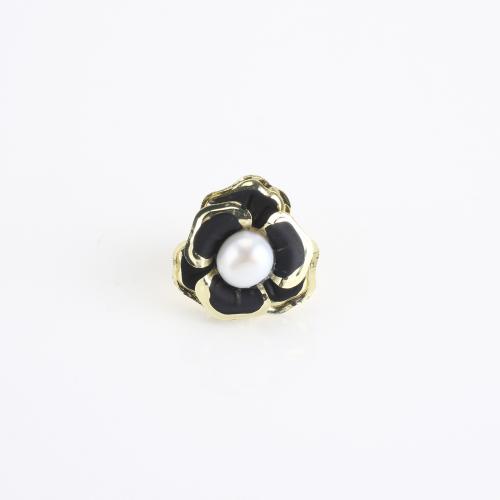 Zinc Alloy Broche, met Zoetwater Parel, Bloem, gold plated, voor vrouw & glazuur, 16x17x17mm, Verkocht door PC