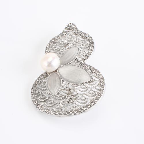 lega in zinco spilla, with perla d'acquadolce coltivata naturalmente, placcato, per la donna & con strass, 45x30x8mm, Venduto da PC