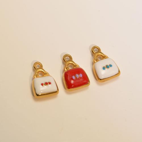 Stainless Steel Pendants 304 Stainless Steel Handbag gold color plated DIY & enamel Sold By PC