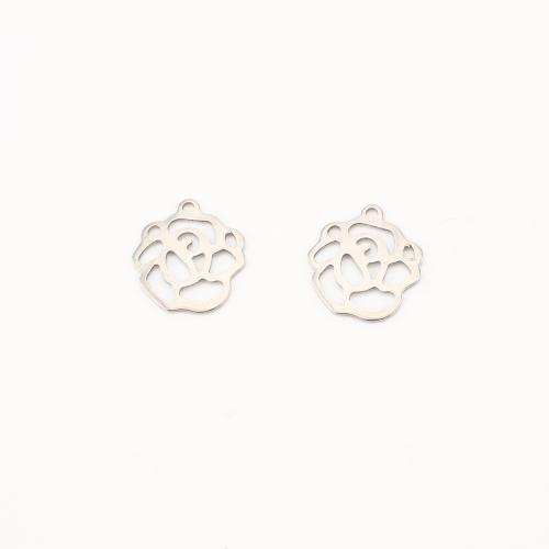 Pendentif fleur en acier inoxydable, Acier inoxydable 304, DIY & creux, couleur originale, 14x12x1mm, 100PC/lot, Vendu par lot