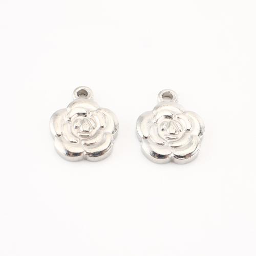 Rustfrit stål blomst vedhæng, 304 rustfrit stål, Flower, du kan DIY, oprindelige farve, 20x16x3mm, 20pc'er/Lot, Solgt af Lot