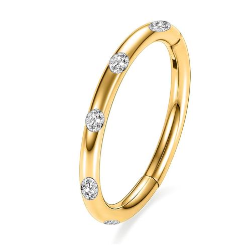 Aço inoxidável 304 Jóia Piercing do nariz, cromado de cor dourada, unissex & tamanho diferente para a escolha & com strass, vendido por PC