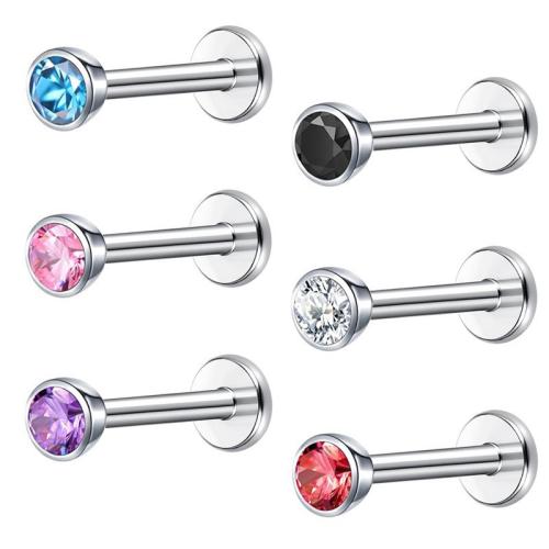 304 Stainless Steel Lip Piercing Stud Unisex & with rhinestone Sold By PC