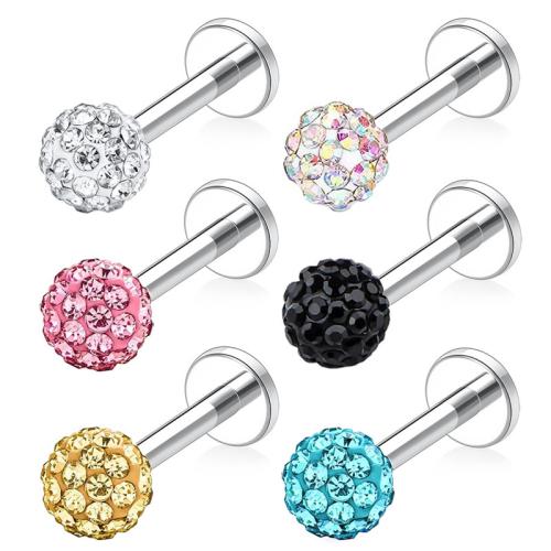 304 Stainless Steel Lip Piercing Stud Round Unisex & with rhinestone Sold By PC