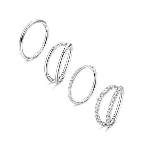 316 nehrđajućeg čelika Nose Piercing Nakit, 4 komada & bez spolne razlike & različite veličine za izbor & micro utrti kubni cirkonij, Prodano By Set