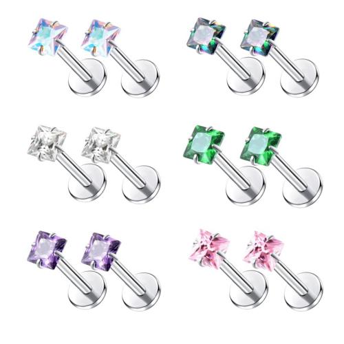 Cruach Tíotáiniam earring piercing, Cearnóg, unisex & méid éagsúla do rogha & micrea réiteach zirconia ciúbach, dathanna níos mó le haghaidh rogha, Díolta De réir PC