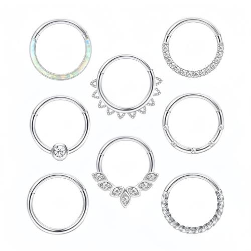 304 nehrđajućeg čelika Nose Piercing Nakit, bez spolne razlike & različite veličine za izbor & micro utrti kubni cirkonij, izvorna boja, Prodano By Set