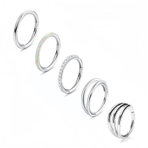 304 nehrđajućeg čelika Nose Piercing Nakit, 5 komada & bez spolne razlike & micro utrti kubni cirkonij, izvorna boja, 1x8mm, Prodano By Set