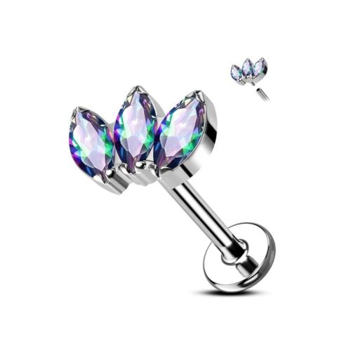 Tíotáiniam Alloy earring piercing, Trí Leaf Clover, unisex & micrea réiteach zirconia ciúbach, dathanna níos mó le haghaidh rogha, 1.20x6mm, Díolta De réir PC