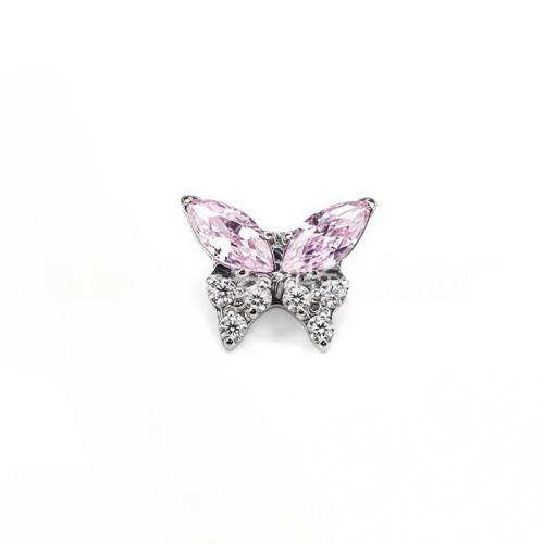 Titanium Alloy Piercing Earring Findings DIY & micro pave cubic zirconia Butterfly Sold By PC