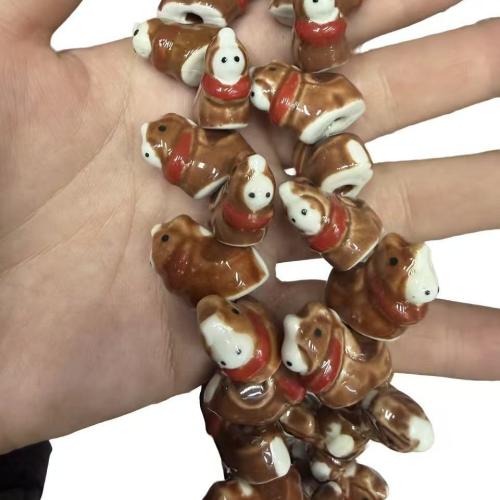 Porcelæn smykker perler, Hest, hånd tegning, du kan DIY, 17x18mm, 25pc'er/Bag, Solgt af Bag