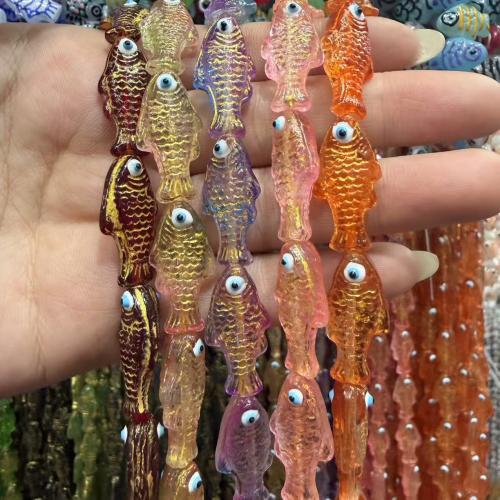 Gyvūnų Lampwork karoliukai, Žuvis, Pasidaryk pats & emalė, daugiau spalvų pasirinkimas, 12x25mm, Parduota už Apytiksliai 38 cm Strand
