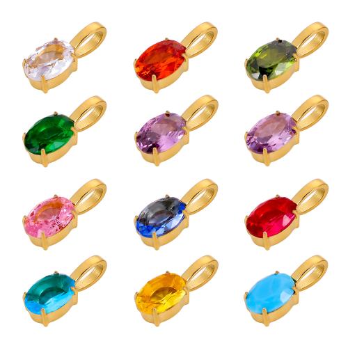 Edelstahl Schmuck Anhänger, 304 Edelstahl, oval, goldfarben plattiert, DIY & Micro pave Zirkonia, keine, 5x13mm, verkauft von PC