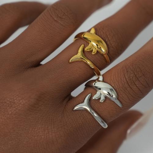 304 Stainless Steel Cuff Finger Ring Dolphin Vacuum Ion Plating fashion jewelry & for woman Sold By PC