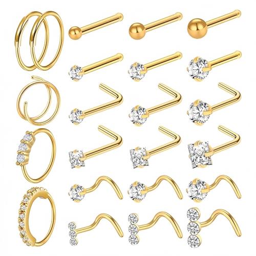 304 nehrđajućeg čelika Nose Piercing Nakit, s Mesing, pozlaćen, bez spolne razlike & micro utrti kubni cirkonij, više boja za izbor, Prodano By Set