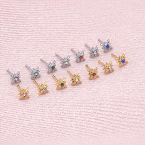 304 Edelstahl Nasepiercing Schmuck, Acht Point Star, Modeschmuck & unisex & mit Strass, keine, 4.80x4.80mm, verkauft von PC