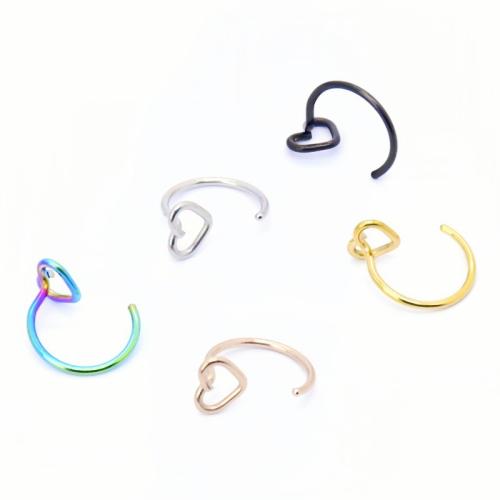 304 roestvrij staal Neus Piercing Jewelry, Hart, plated, uniseks & hol, meer kleuren voor de keuze, 10x8mm, Verkocht door PC