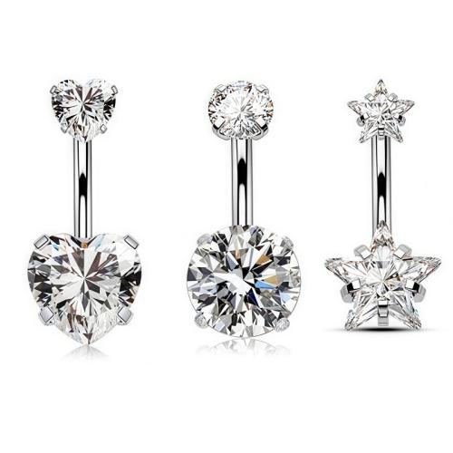 304 rustfrit stål mave ring, forskellige stilarter for valg & for kvinde & med rhinestone, oprindelige farve, Solgt af PC