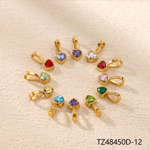 Rustfrit stål smykker Vedhæng, 304 rustfrit stål, Heart, guldfarve belagt, du kan DIY & Micro Pave cubic zirconia, flere farver til valg, 6x14mm, Solgt af PC