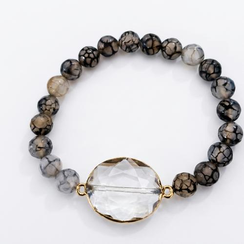 Joyería pulsera de ágata, Ágata de venas de dragón, con Cristal, unisexo & facetas, color mixto, 8mm, longitud aproximado 7.5 Inch, Vendido por UD