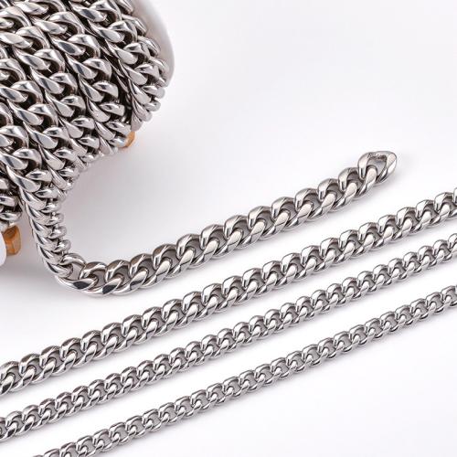 Ruostumaton teräs Curb Chain, 304 Stainless Steel, tee-se-itse & erikokoisia valinnalle, alkuperäinen väri, Myymät m