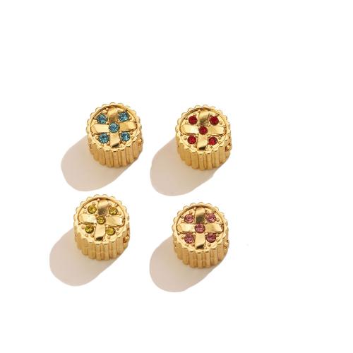 Rostfritt stål Distans Pärlor, 304 rostfritt stål, Flat Round, guldfärg pläterade, DIY & med strass, fler färger för val, 10x10mm, Hål:Ca 4.3mm, Säljs av PC