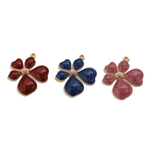 Stainless Steel Pendants 304 Stainless Steel with Plastic Pearl Flower gold color plated DIY & enamel Approx 1.6mm Sold By PC