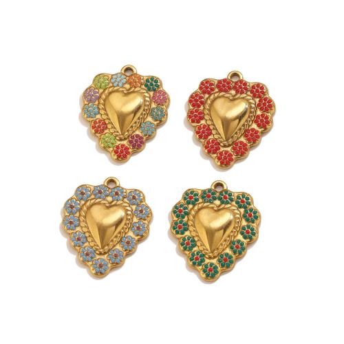 Brass Heart Riipukset, 304 Stainless Steel, Sydän, kullan väri kullattu, tee-se-itse & emali, enemmän värejä valinta, 18x22mm, Reikä:N. 1.2mm, Myymät PC