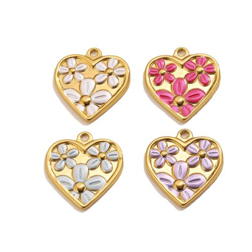 Stainless Steel Heart Pendants 304 Stainless Steel gold color plated DIY & with flower pattern & enamel Approx 2.3mm Sold By PC