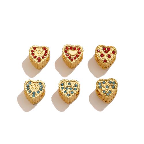 Stainless Steel Spacer Beads 304 Stainless Steel Heart gold color plated DIY & with rhinestone Sold By PC