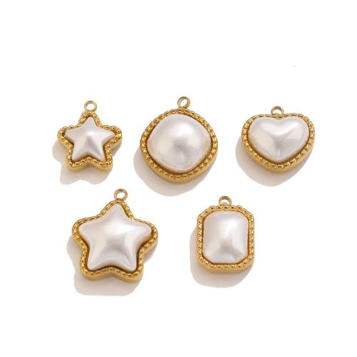 Stainless Steel Pendants 304 Stainless Steel with Plastic Pearl gold color plated DIY Sold By PC