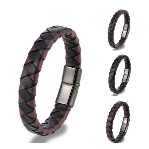 PU Leather Bracelet with Zinc Alloy vintage & woven pattern & for man Length Approx 21.5 cm Sold By PC