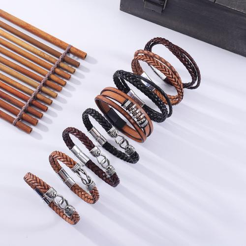 PU Bracelet, le Sinc Alloy, seanré & unisex, dathanna níos mó le haghaidh rogha, Fad Thart 20.5 cm, Díolta De réir PC
