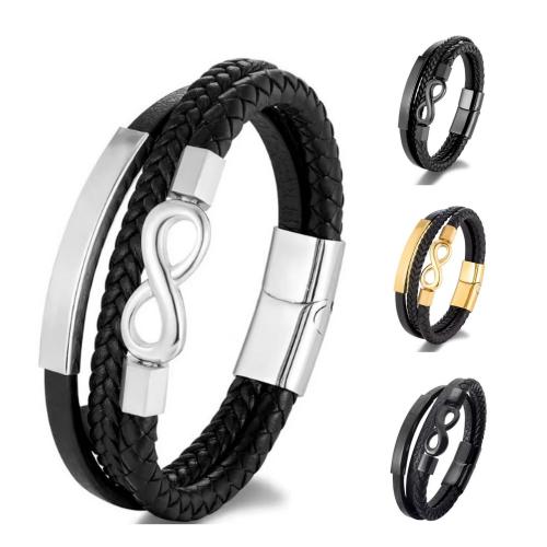 PU Armbånd, med Zinc Alloy, Infinity, håndlavet, Vintage & flerlags & for mennesket, flere farver til valg, Længde Ca. 21 cm, Solgt af PC