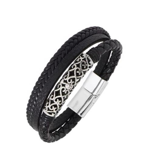 PU Armbånd, med Zinc Alloy, forgyldt, Vintage & flerlags & for mennesket & hule, Længde Ca. 21 cm, Solgt af PC