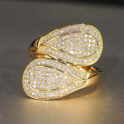 Sárgaréz Finger Ring, arany színű aranyozott, különböző méretű a választás & mikro egyengetni cirkónia & a nő, Méret:6-10, Által értékesített PC