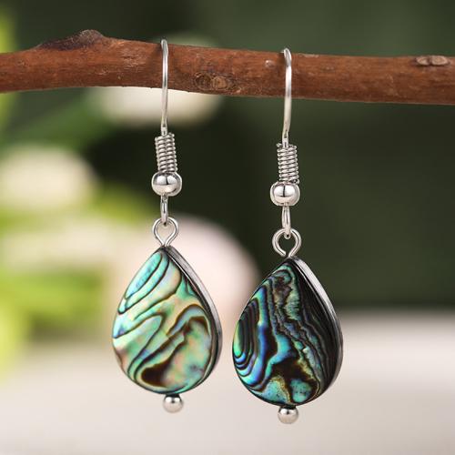 Mosaz Drop náušnice, s Pryskyřice Shell, Slza, platina á, módní šperky & pro ženy, 12x42mm, Prodáno By Pair