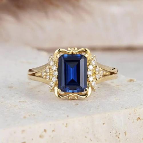 Brass Finger Ring with Glass Geometrical Pattern gold color plated & micro pave cubic zirconia & for woman Approx 1.5mm US Ring Sold By PC