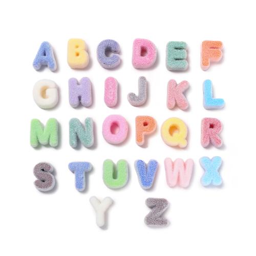 Alfabet Akryl perler, Alfabet bogstav, du kan DIY & forskellige stilarter for valg & med velveteen dækket, blandede farver, 5pc'er/Bag, Solgt af Bag