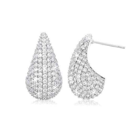 Messing Stud Earring, Teardrop, forgyldt, Micro Pave cubic zirconia & for kvinde, flere farver til valg, 12x21mm, Solgt af par