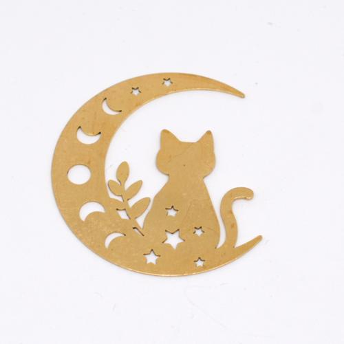 Ontto Brass riipukset, Messinki, Kissa, kiiltävä, tee-se-itse, alkuperäinen väri, 50x45x0.70mm, Myymät PC