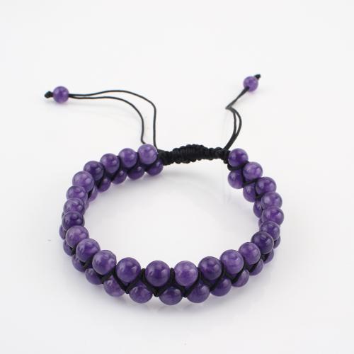 Gemstone Bracelet Round Double Layer & Unisex purple Sold By PC