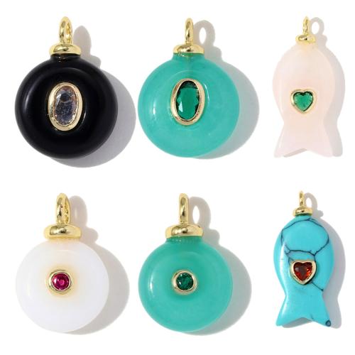 Gemstone Pendants Jewelry Brass with Gemstone plated DIY & micro pave cubic zirconia Sold By Bag