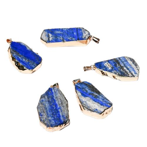 Natural Lapis Lazuli Pendants irregular gold color plated DIY Sold By PC