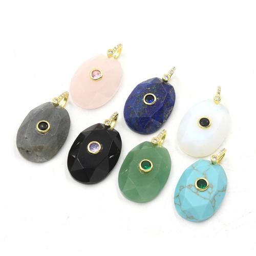 Gemstone Pendants Jewelry with Zinc Alloy Flat Oval polished DIY & faceted & with rhinestone Sold By PC