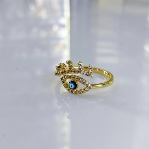 Evil Eye Biżuteria Ring Finger, Mosiądz, ze Kryształ górski, Regulowane & biżuteria moda, złoty, 20x10mm, sprzedane przez PC
